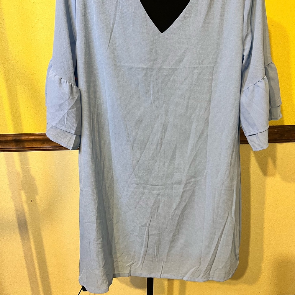 Blue Ruffled Sleeves Dress  NWT